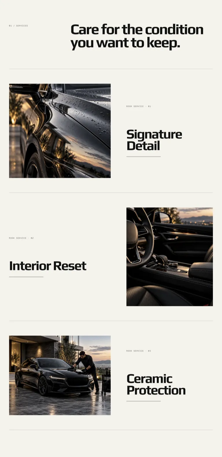 Editorial Luxury service presentation using an asymmetric spatial sequence